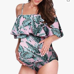 Maternity bathing suit one piece tropical